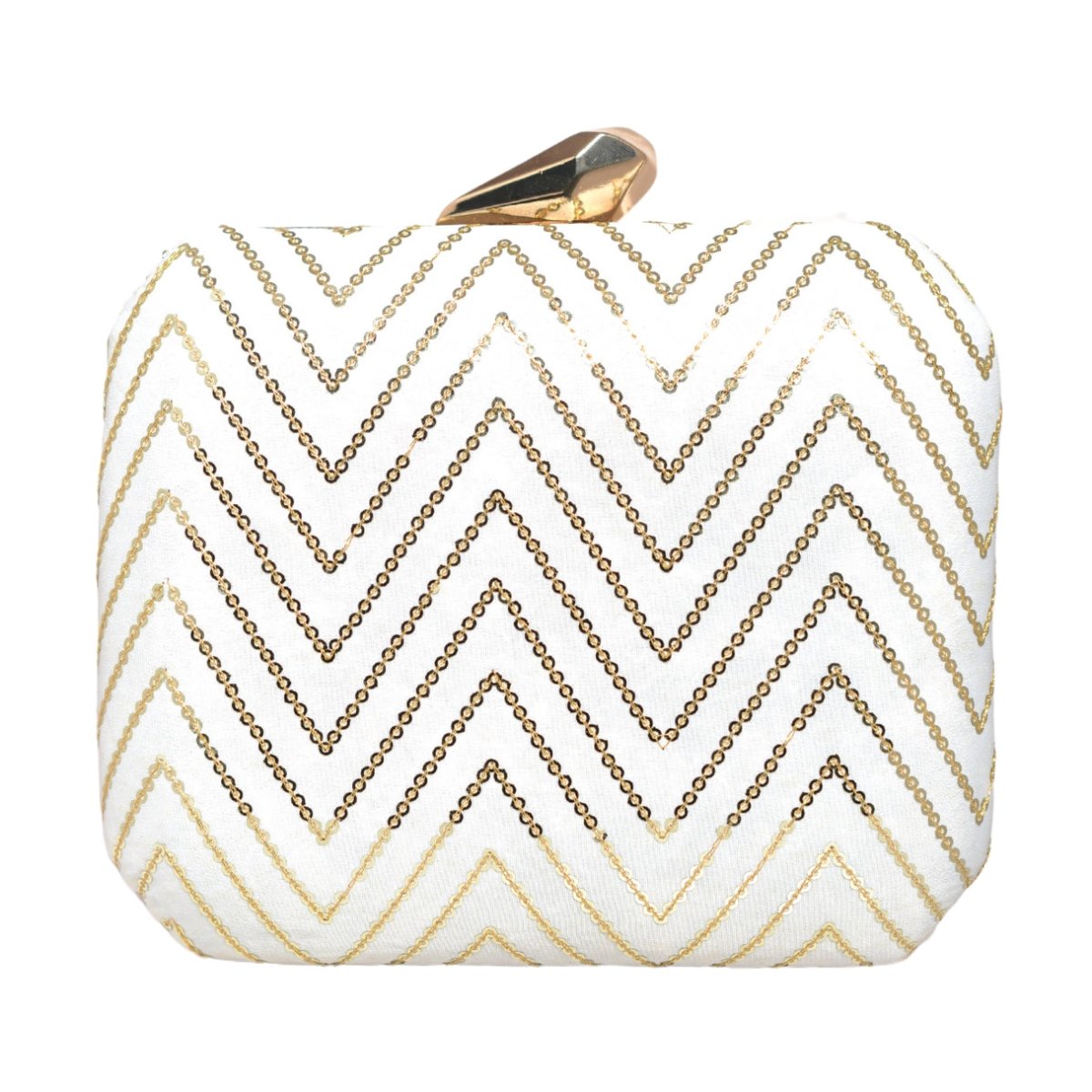 White Sequins Zigzag Embroidery Clutch