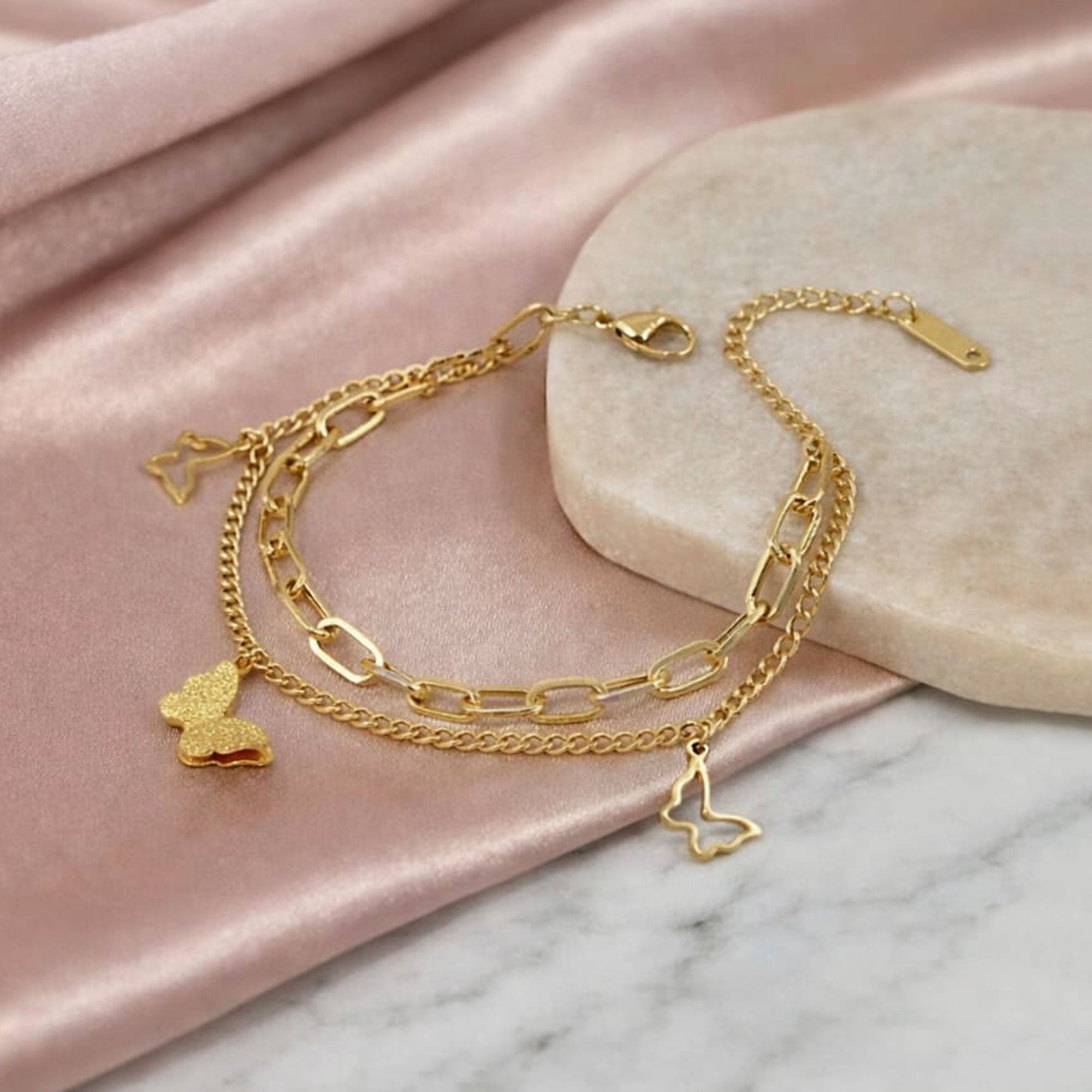 Artklim Gold Plated Layered Butterfly Charm Bracelet