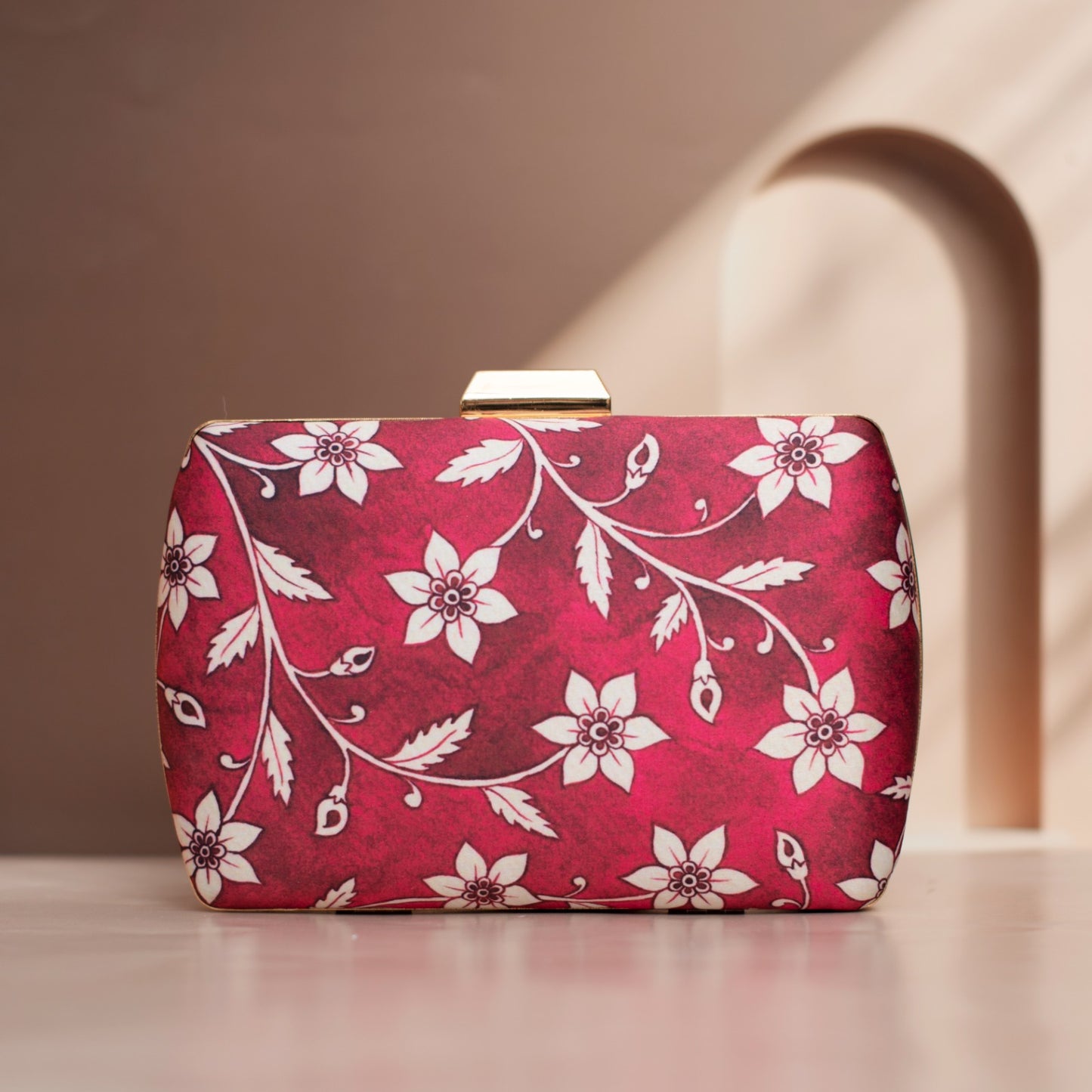 Artklim Pink and White Floral Printed Clutch