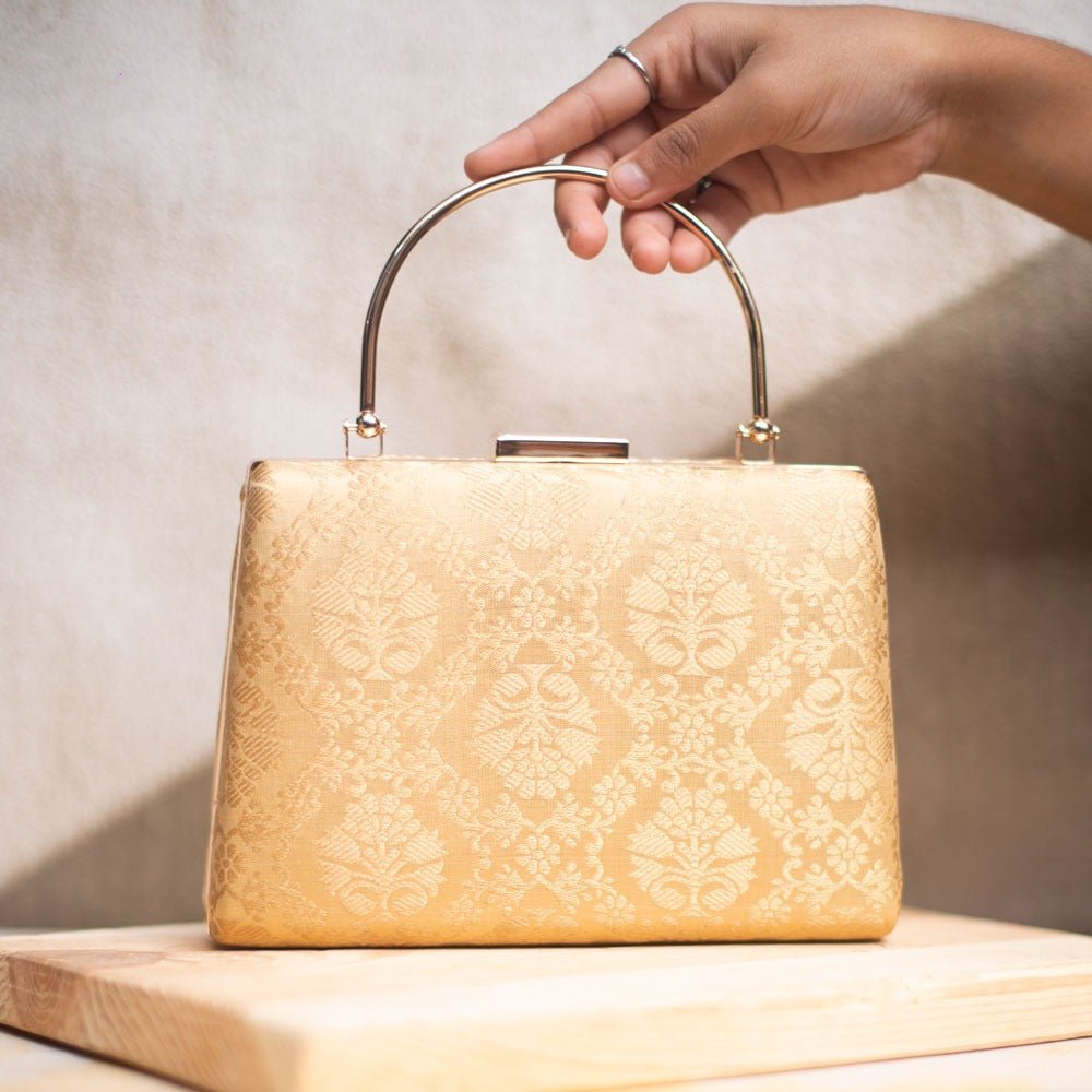 Artklim Golden Silk Brocade Party Clutch - Main Image