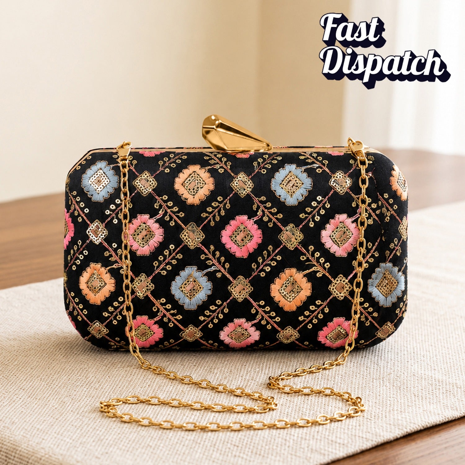 Artklim Black Embellished Evening Clutch