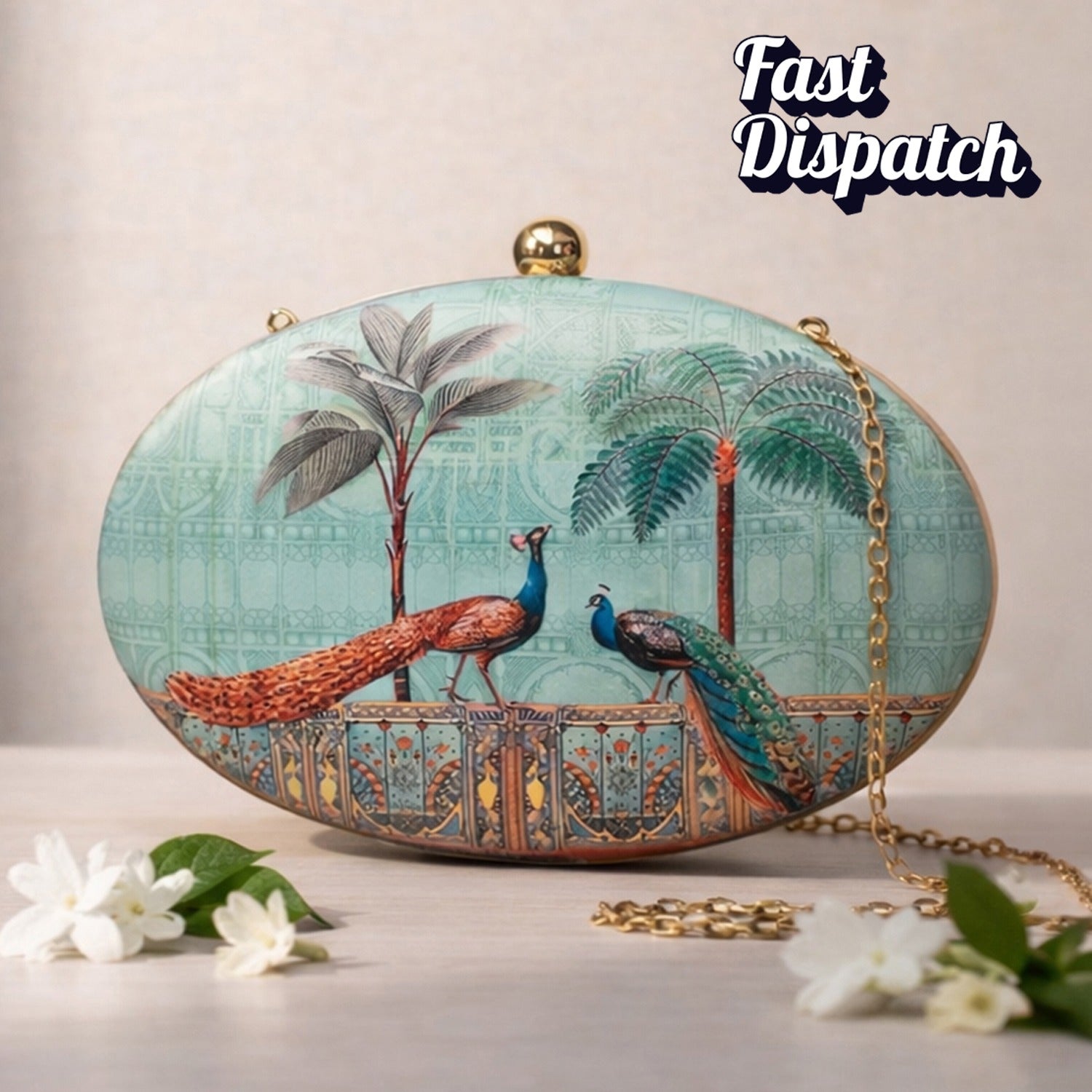 Peacock Pattern Oval Clutch
