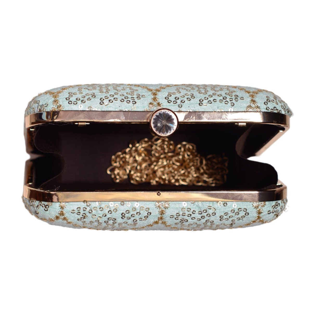 Sky Blue Multipattern Sequins Embroidery Clutch