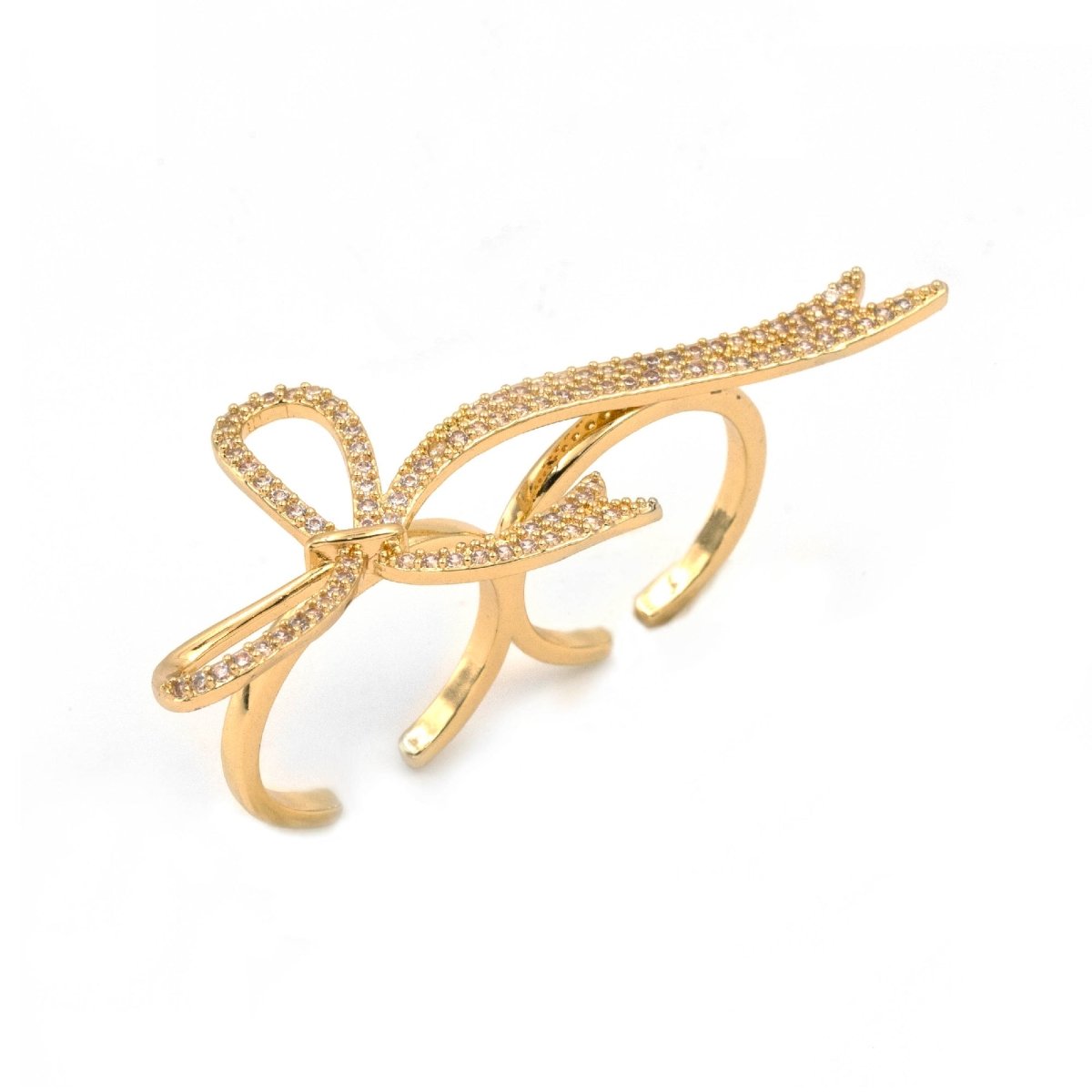Artklim Gold Plated Studded Bow Design Adjustable Ring