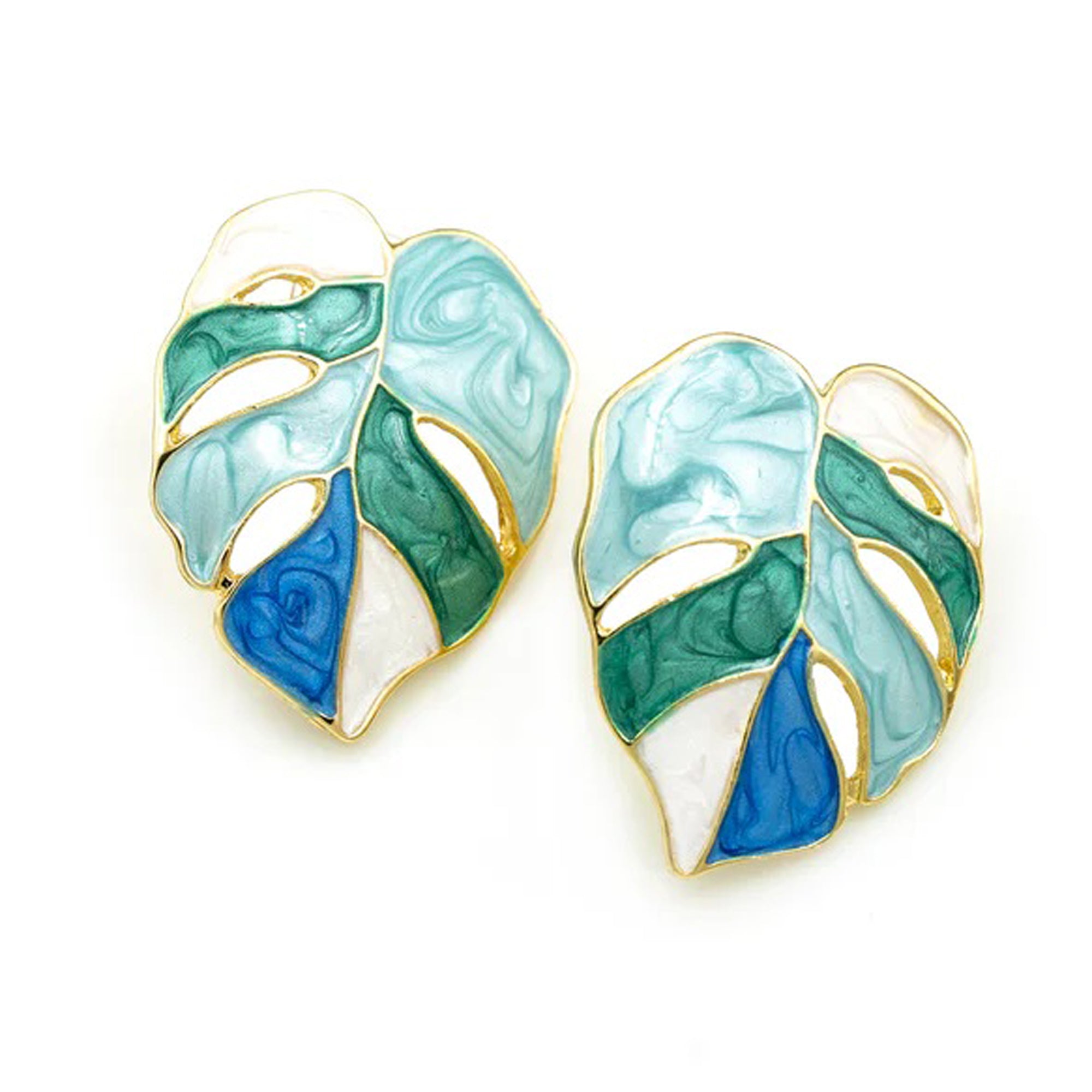Thank Gift set: Fluid Art Clutch with Ocean Leaf Earrings & Turquoise Evil Eye Bracelet