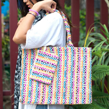 Multicolour Jacquard Box Style Tote bag