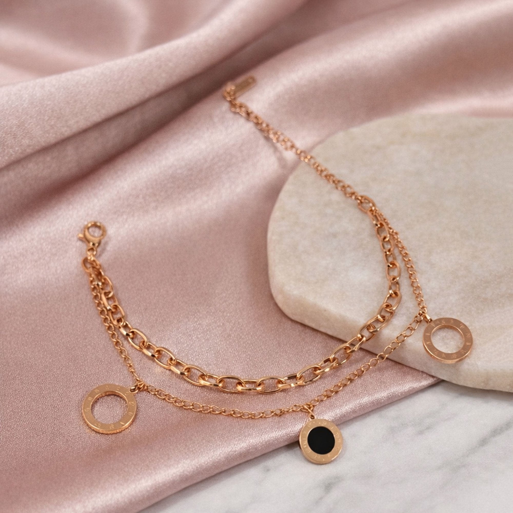 Artklim Gold Plated Motif Layered Charms Bracelet