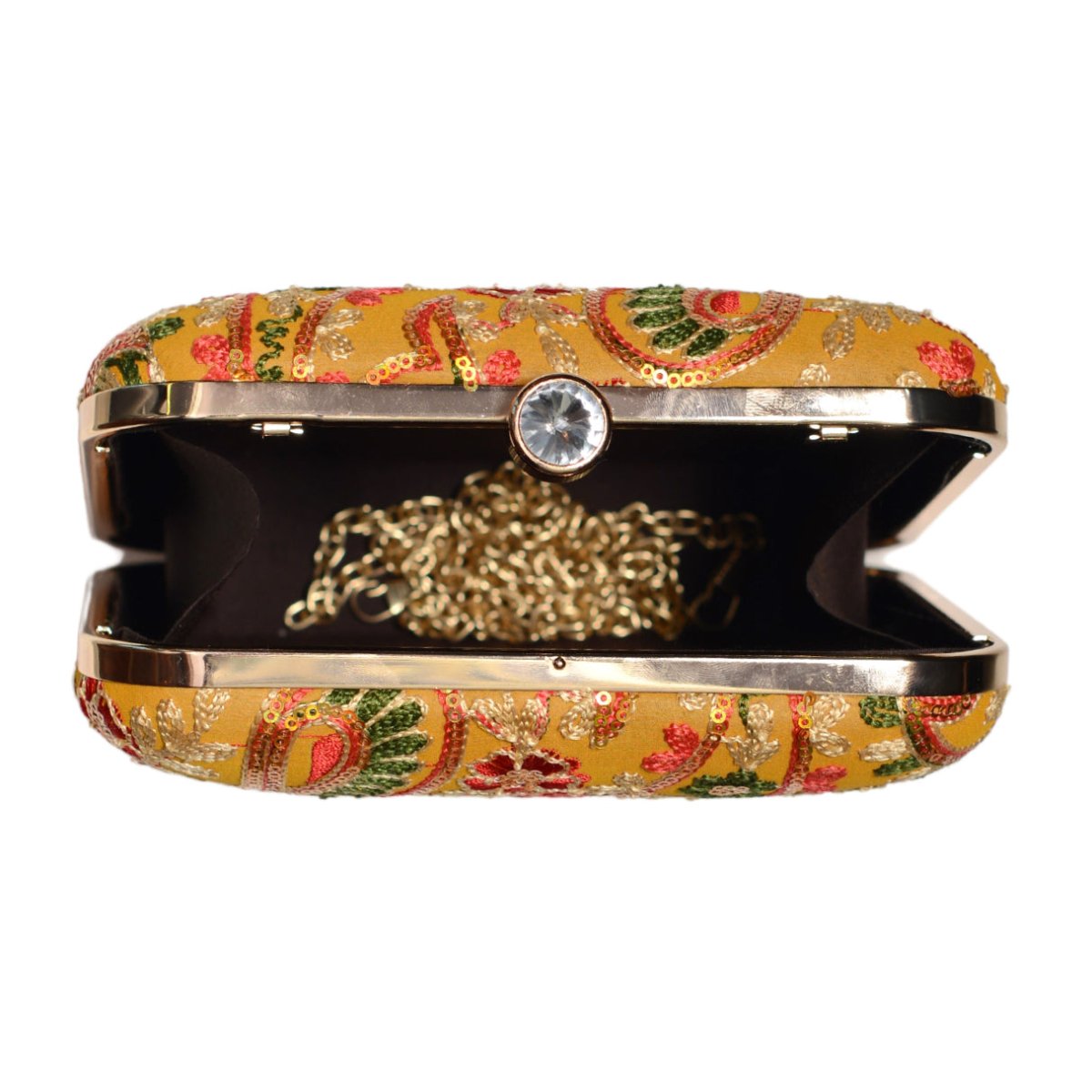 Yellow Multicolor Threadwork Embroidery Clutch