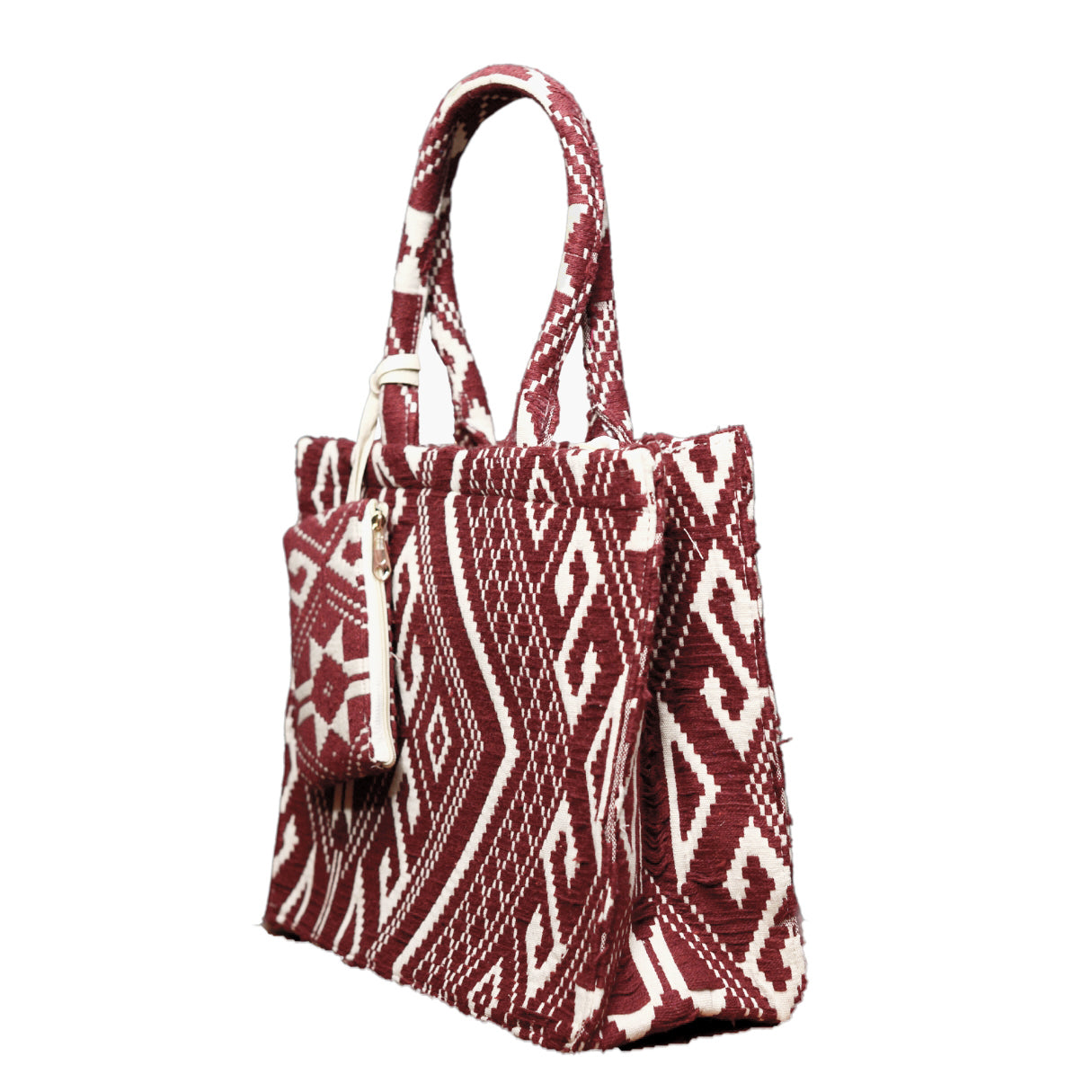 White And Wine Jacquard Box Style Tote bag