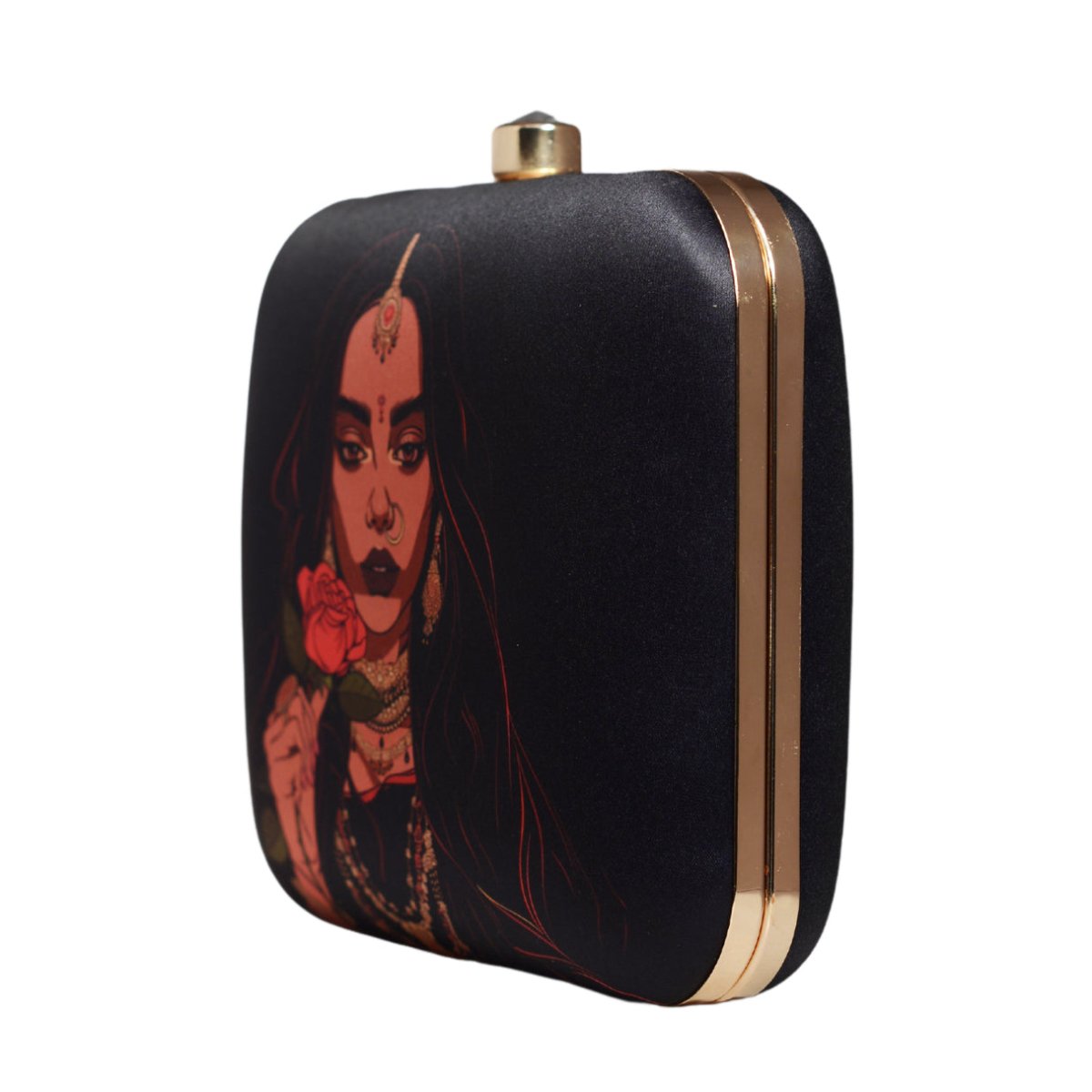 Indian Women With Rose Printed Clutch