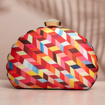 Artklim Multicoloured Geometrical Pattern Printed Clutch