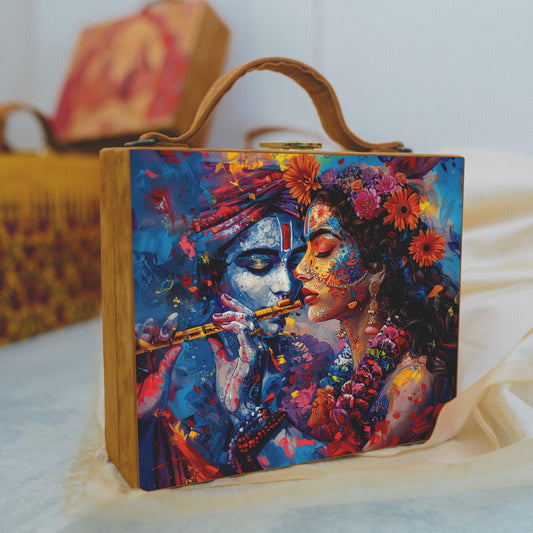 Radha Krishna Portrait Suitcase Style Clutch