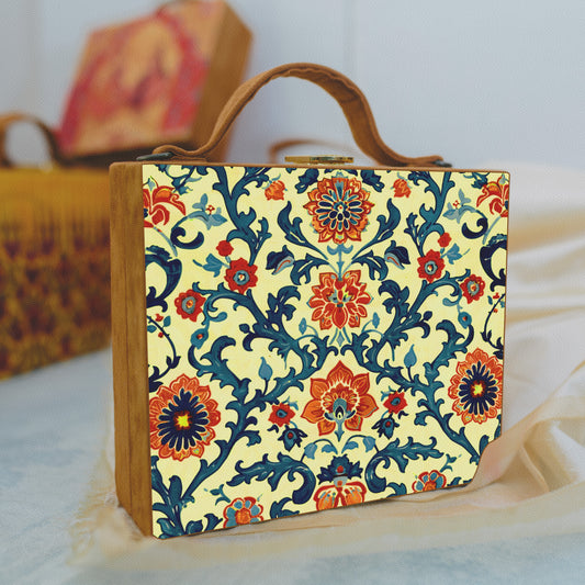 Orange Floral Printed Suitcase Style Clutch