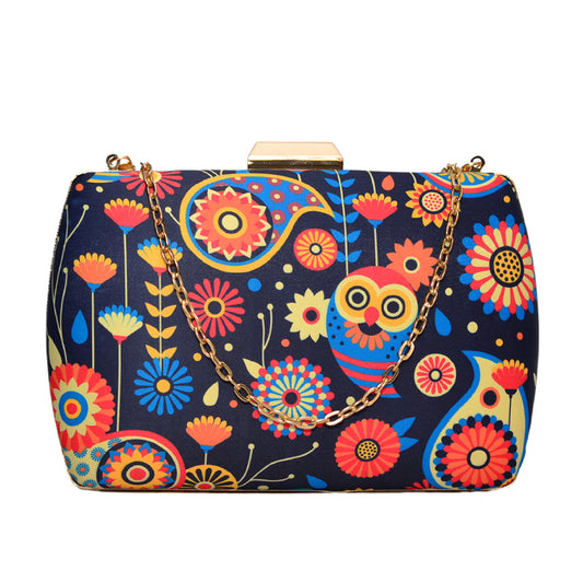 Colorful Owl And Flower Clutch
