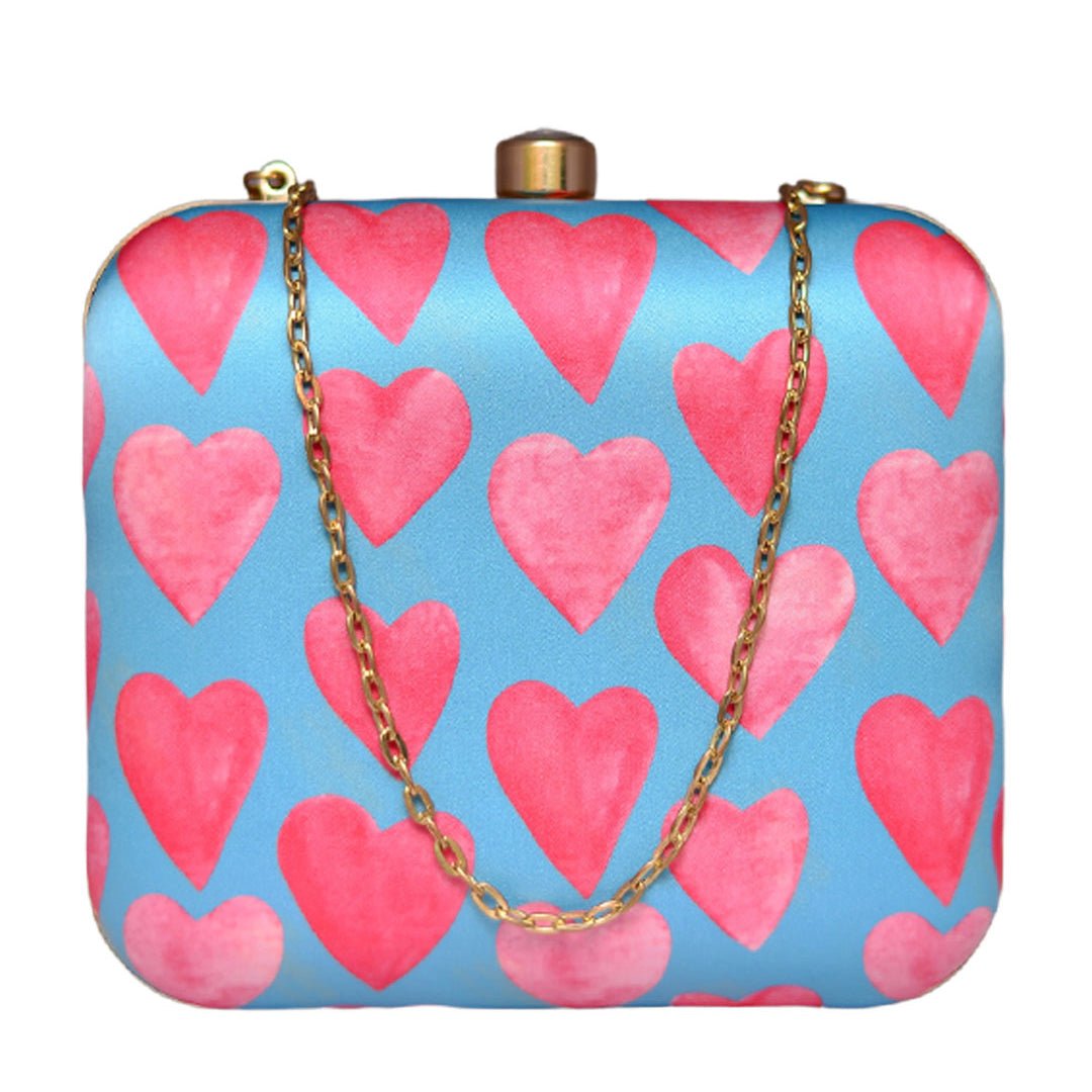 Artklim Pink Hearts Blue Valentine Clutch