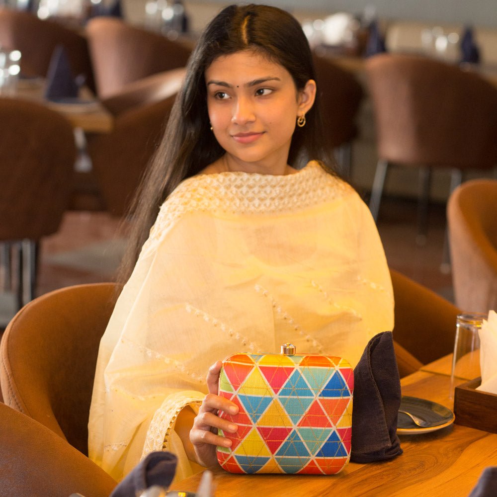 Vivid Geometric Abstract Print Clutch