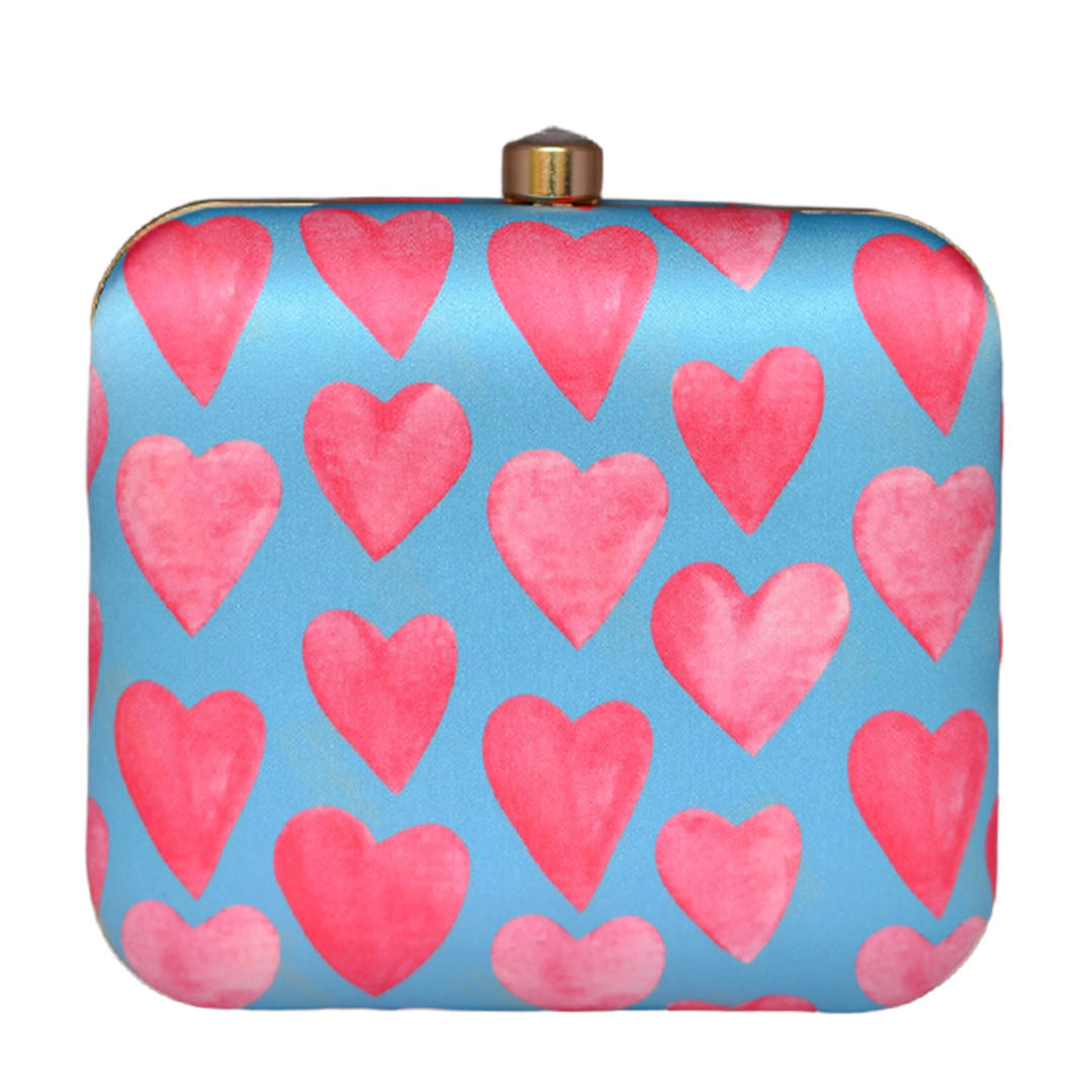 Artklim Pink Hearts Blue Valentine Clutch