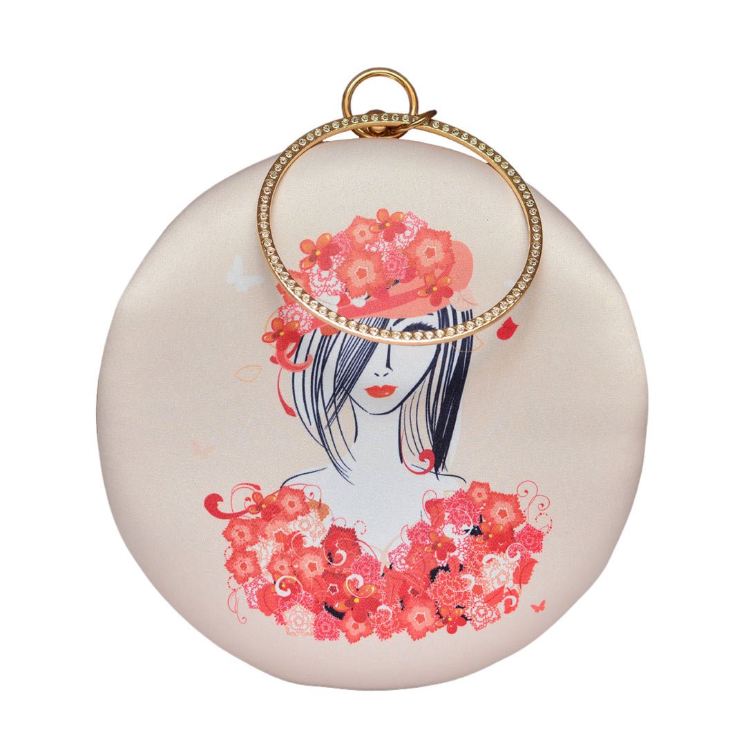 Red Floral Round Printed Clutch