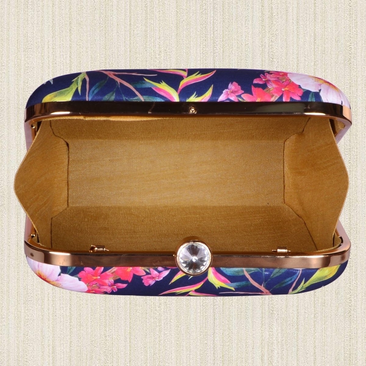 Dark Blue Floral Printed Clutch