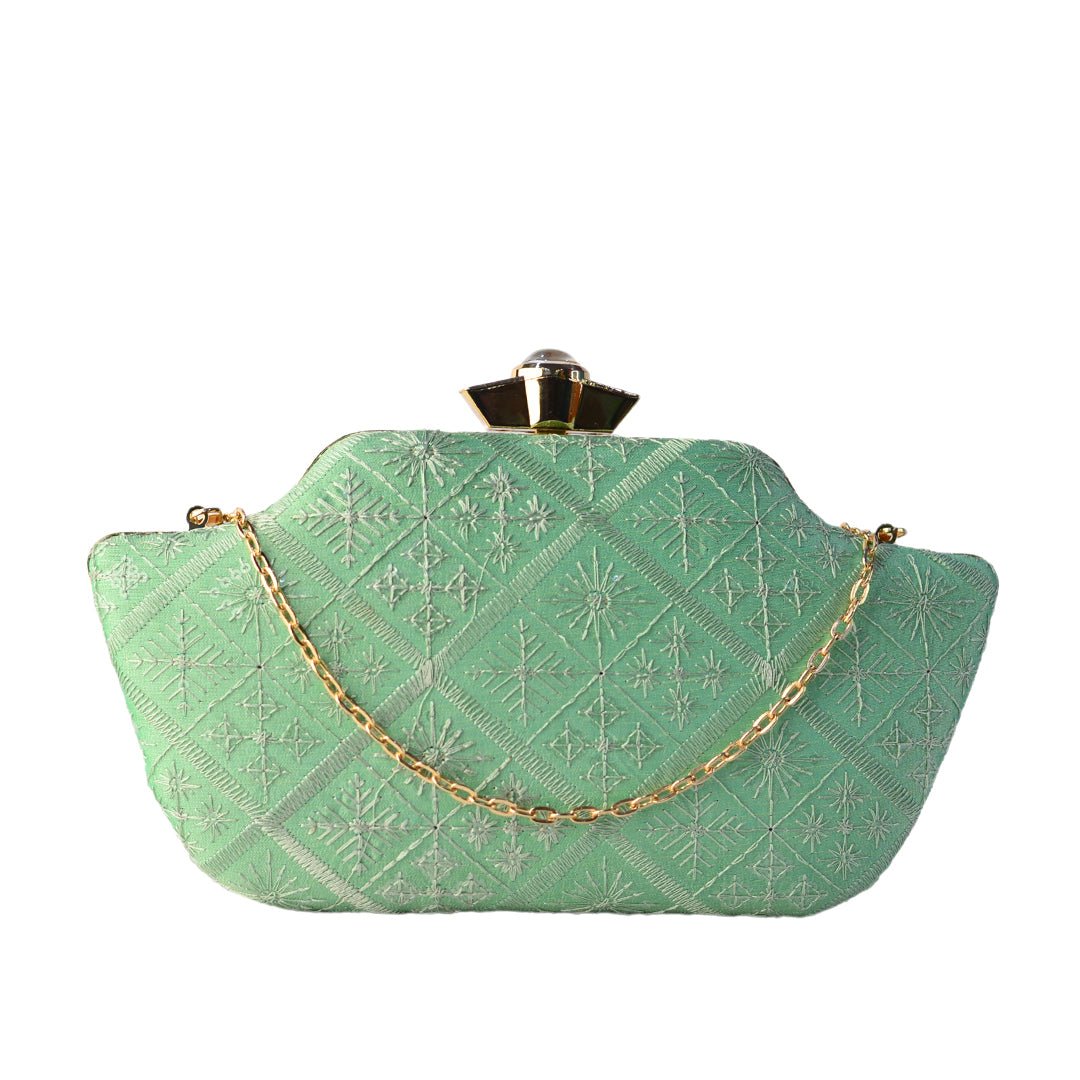 Artklim Sky Blue Boat Shaped Clutch With Squines