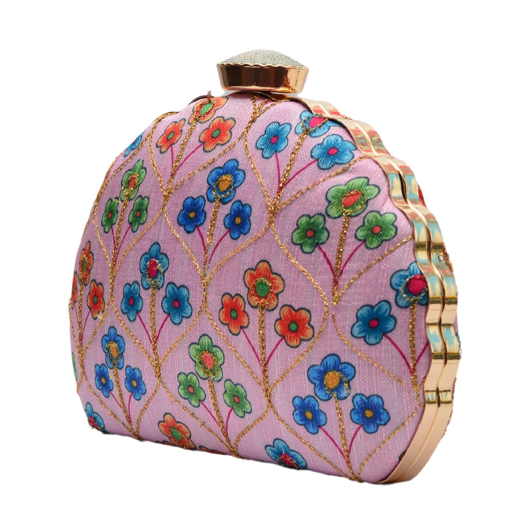 Artklim Bright Pink Base With a Burst of Colors Clutch