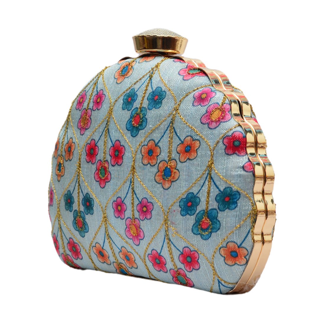 Artklim Pure White Base Clutch With Floral Work Design