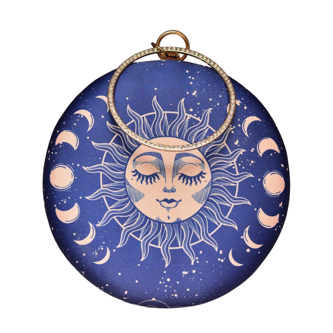 Sun-Moon Round Printed Clutch