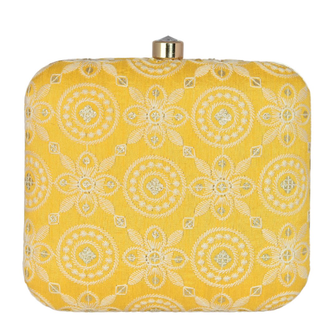 Yellow Embroidered Clutch