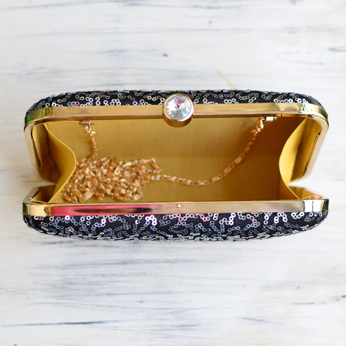 Artklim Black and Silver Sequins Party Clutch