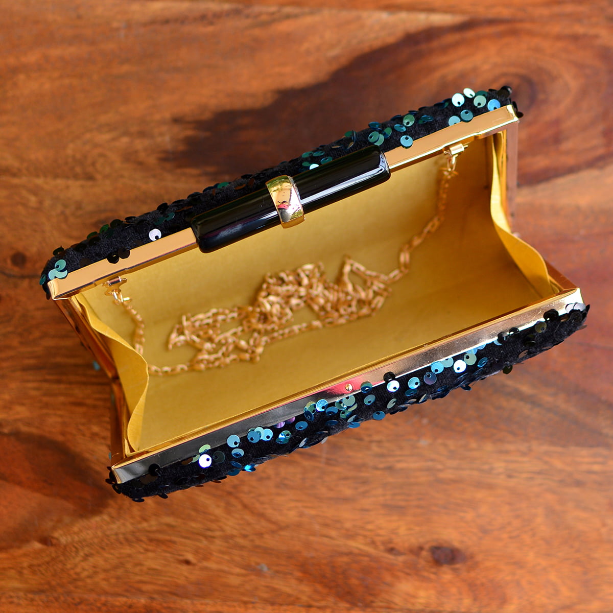 Artklim Blue and Black Sequins Party Clutch