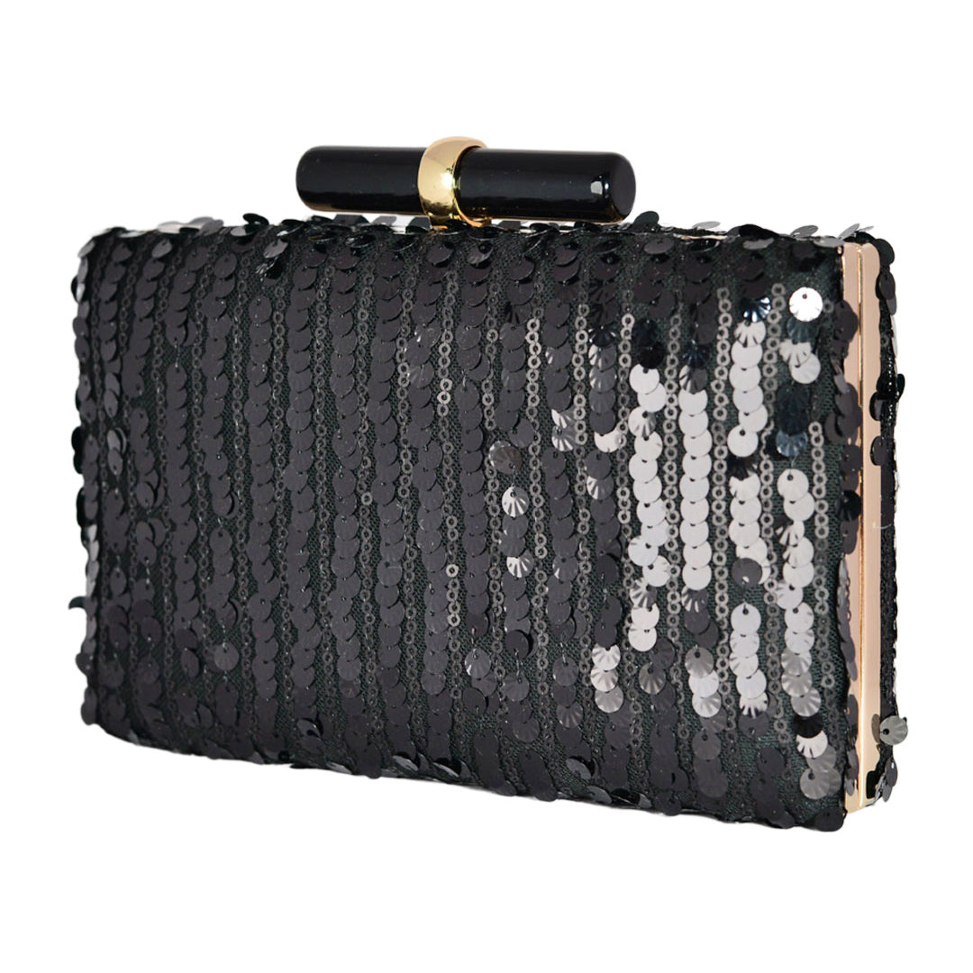 Charcoal Black Sequins Clutch