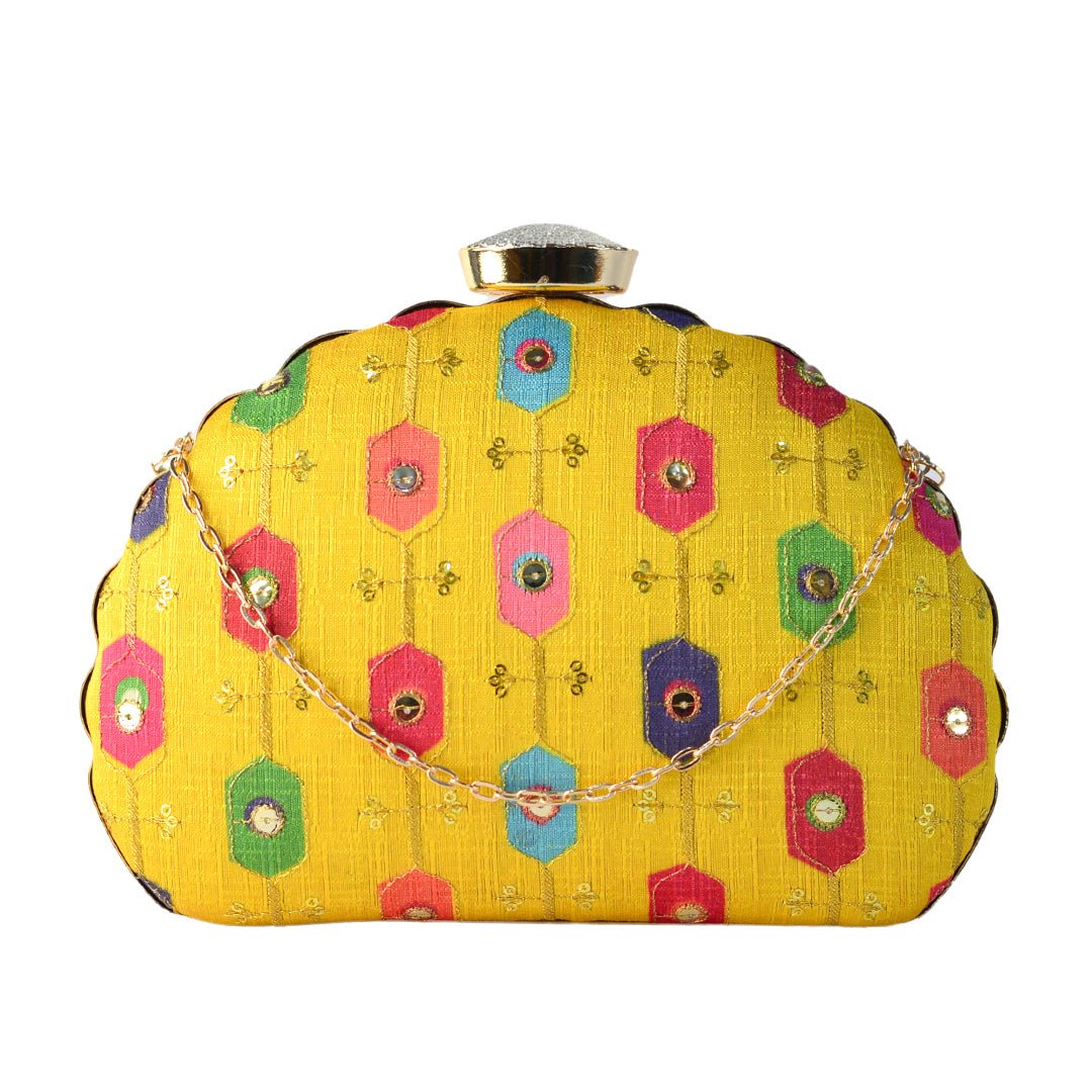 Artklim Multi-Color Handwork on Yellow Base Clutch