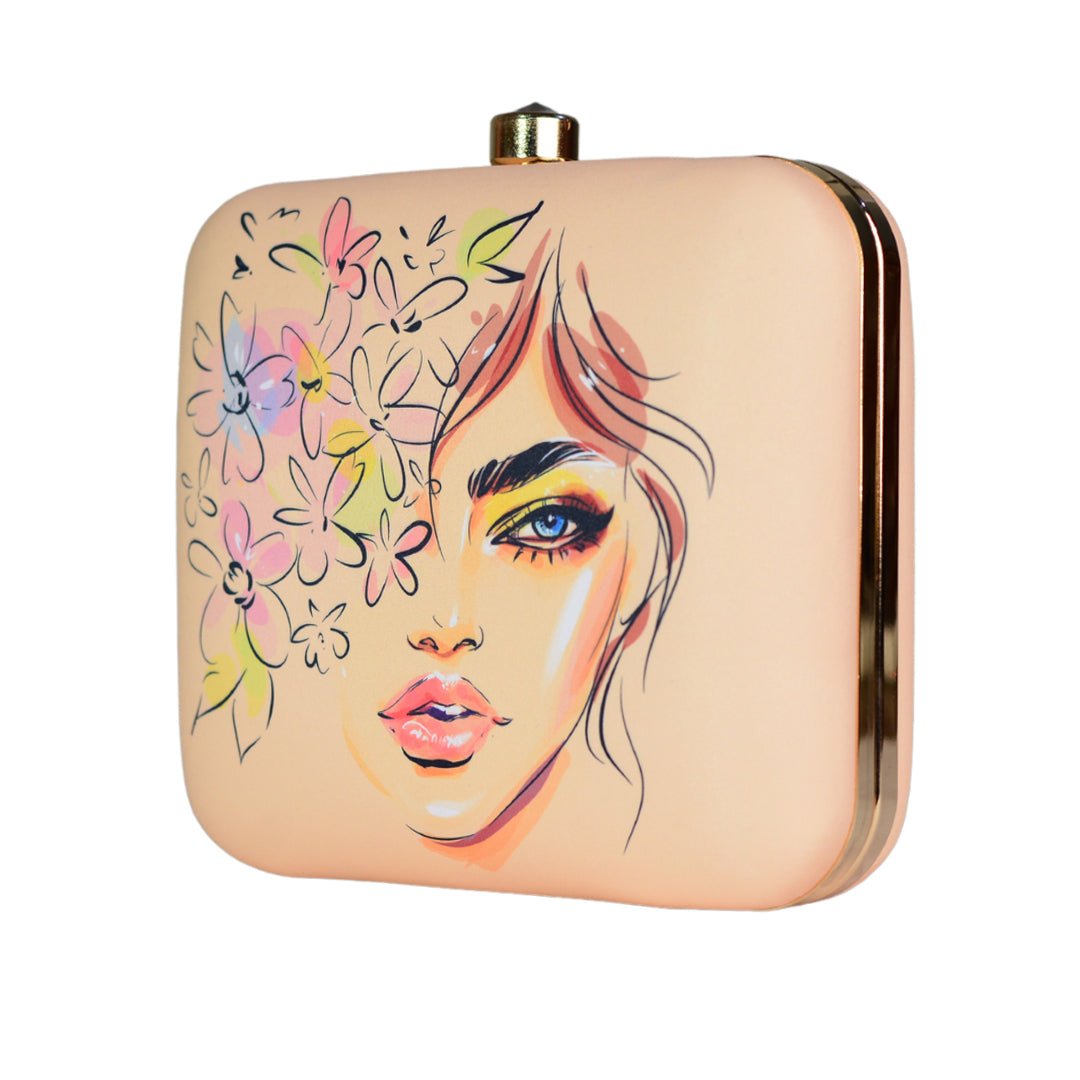 Half Women Portrait Printed Clutch