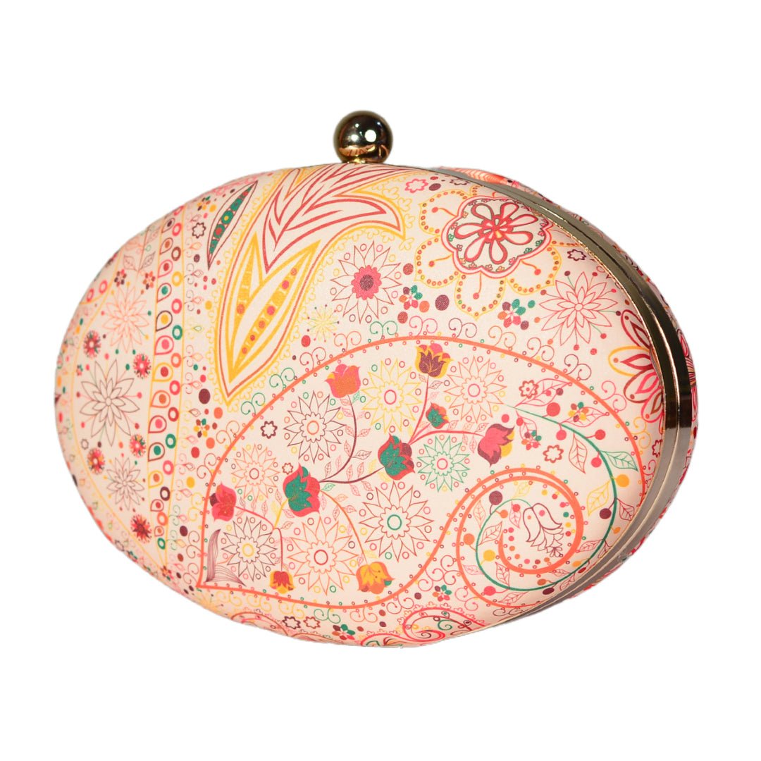 Pink Printed Oval Clutch