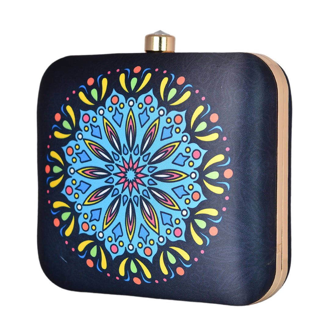 Yellow-Blue Mandala Print Clutch