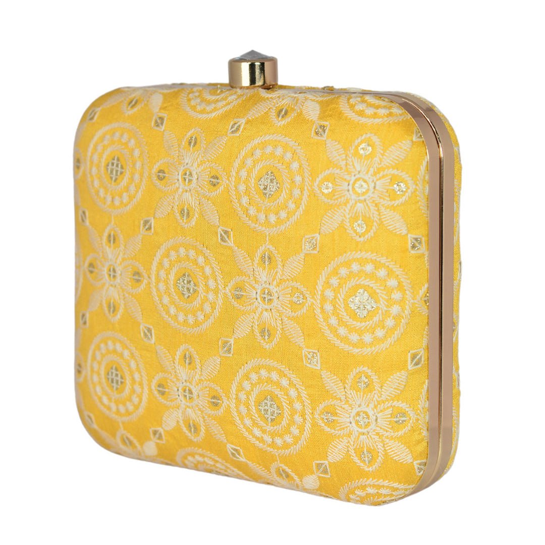 Yellow Embroidered Clutch