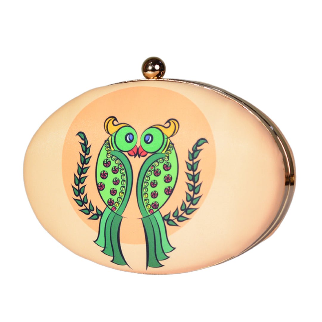 Parrot Printed Oval Clutch