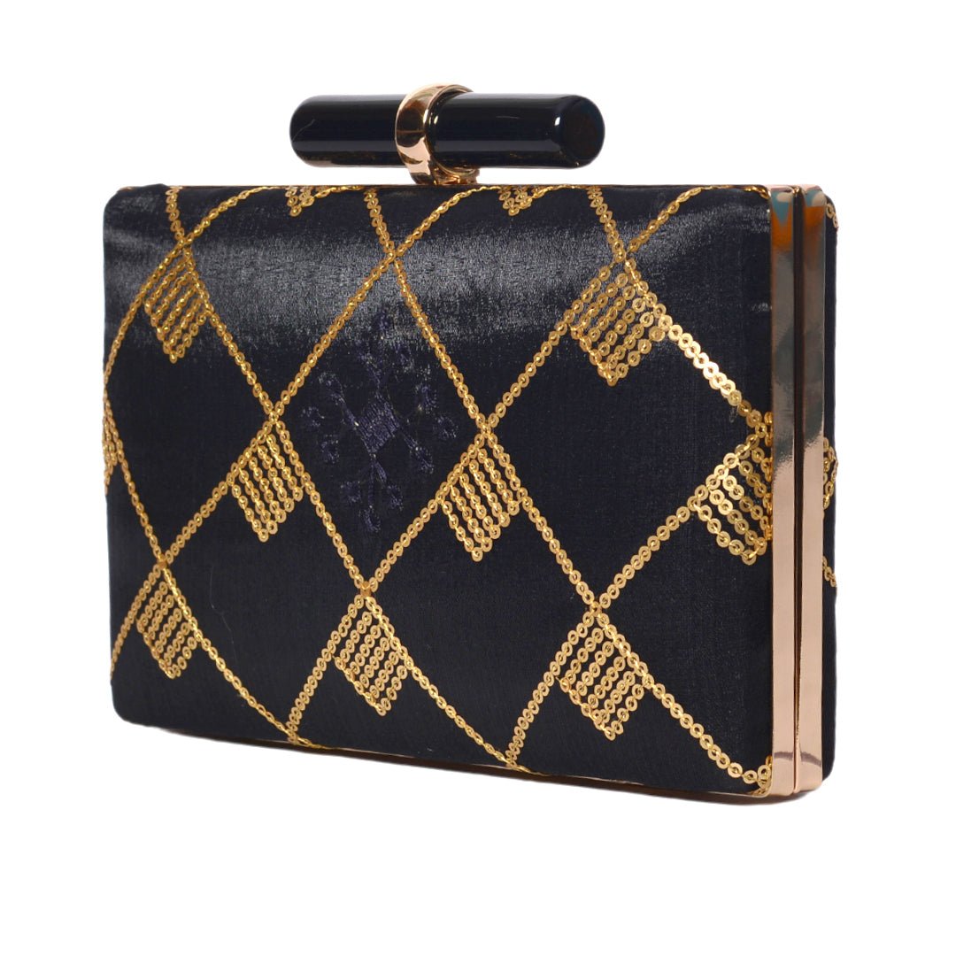Artklim Black With Golden Line Pattern Clutch