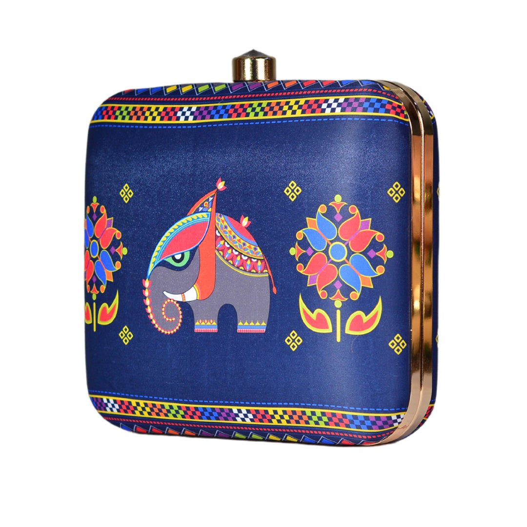 Blue Elephant Printed Clutch