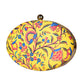 Yellow Printed Oval Clutch