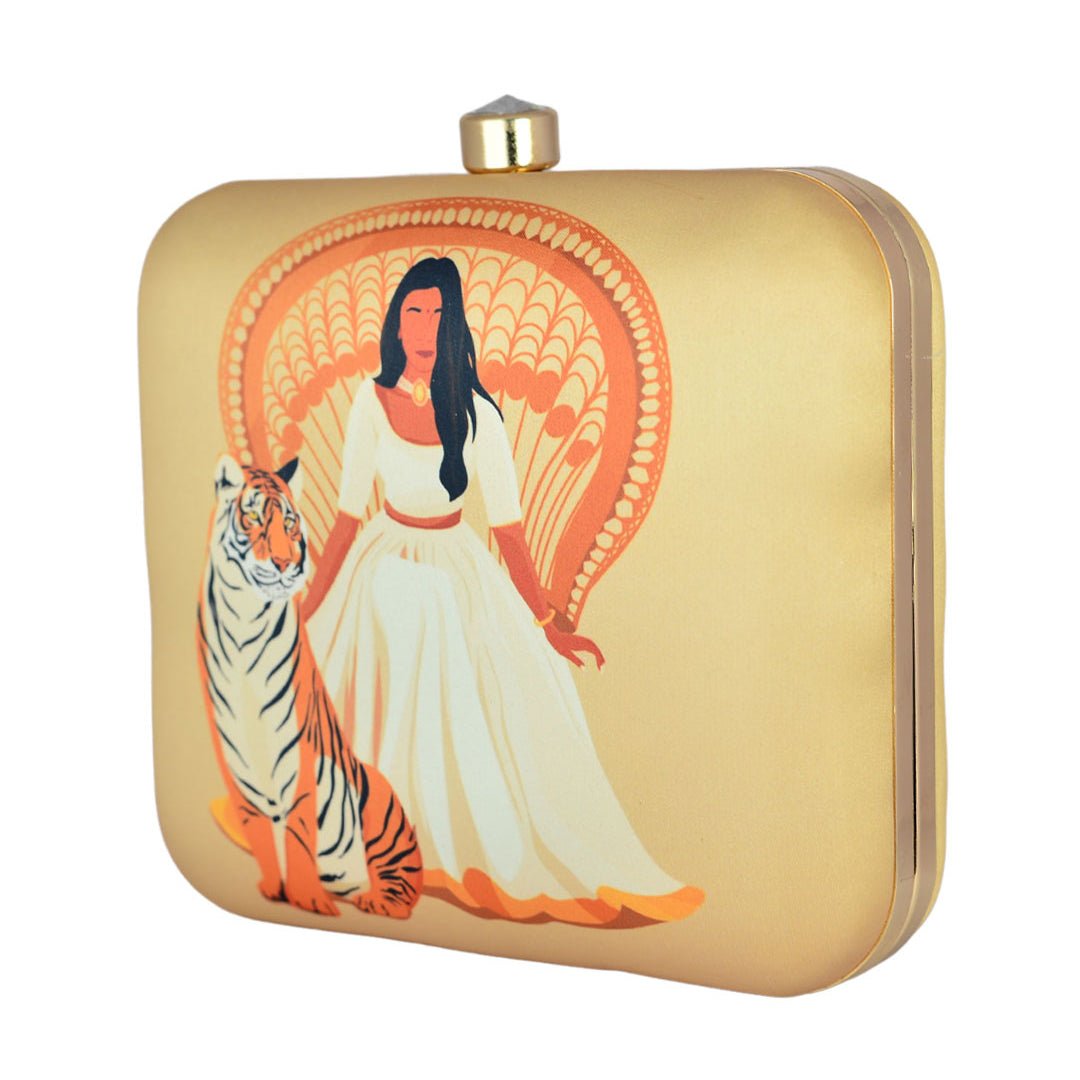 Queen With Tiger Printed Clutch