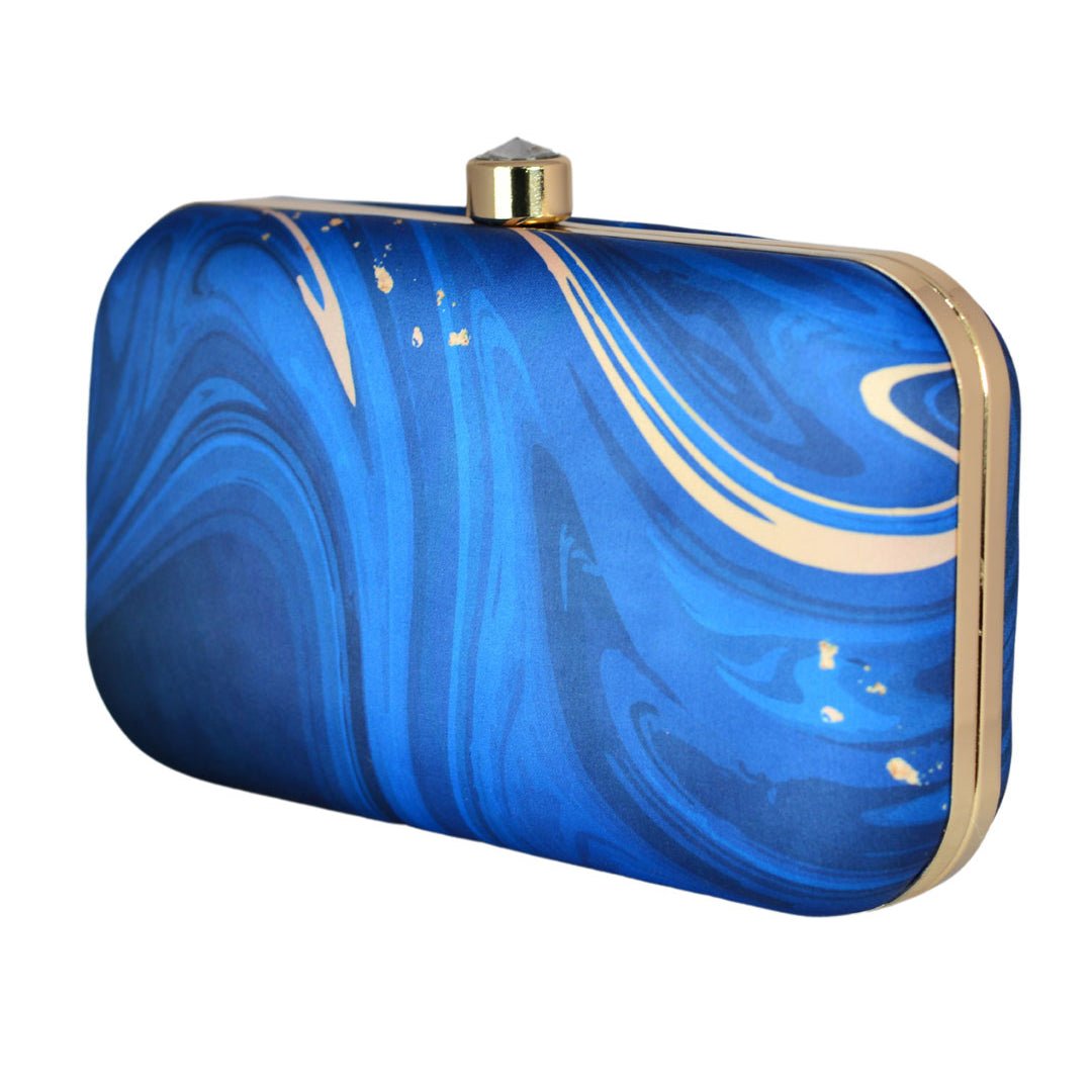 Blue-Golden Resin Print Clutch