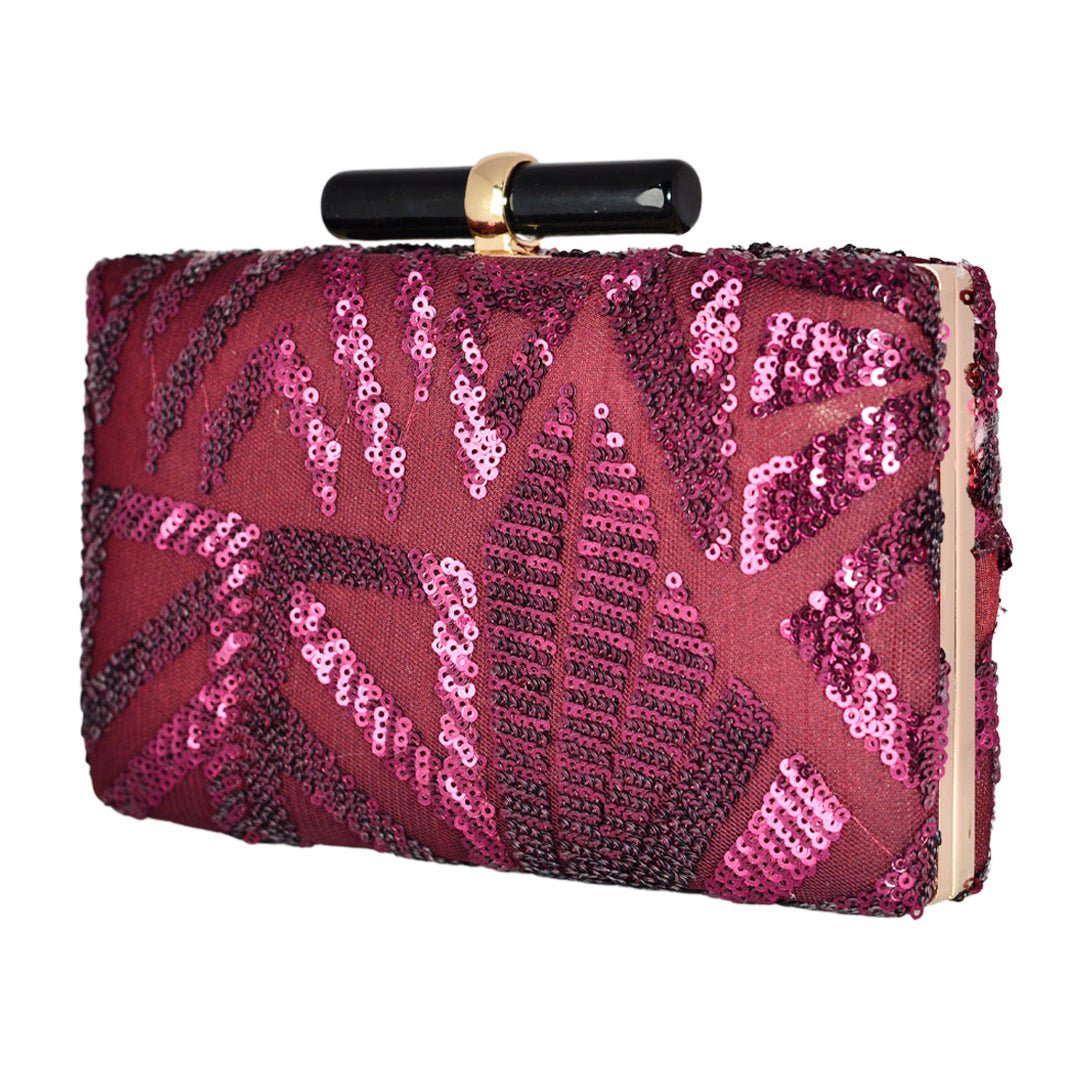 Wine Red Sequins Clutch