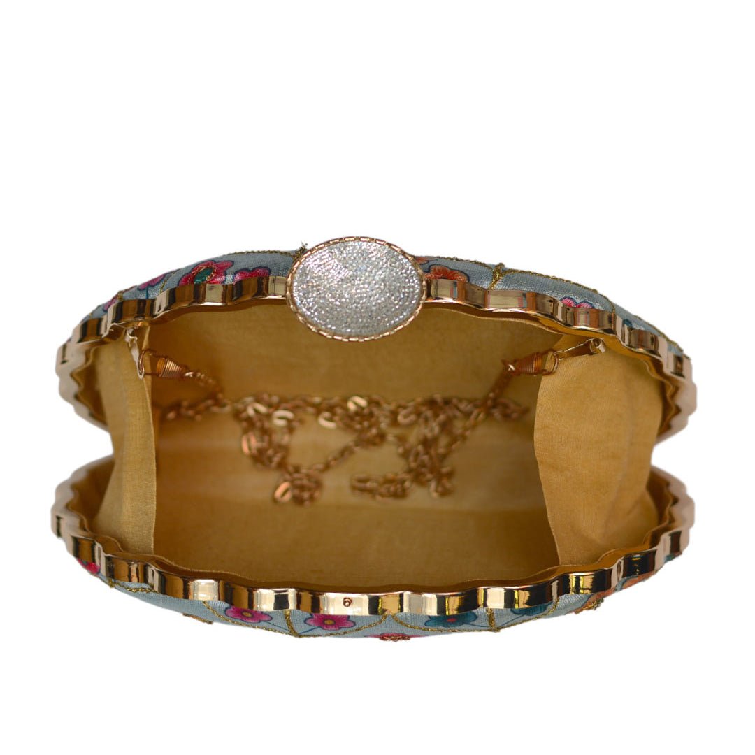 Artklim Pure White Base Clutch With Floral Work Design