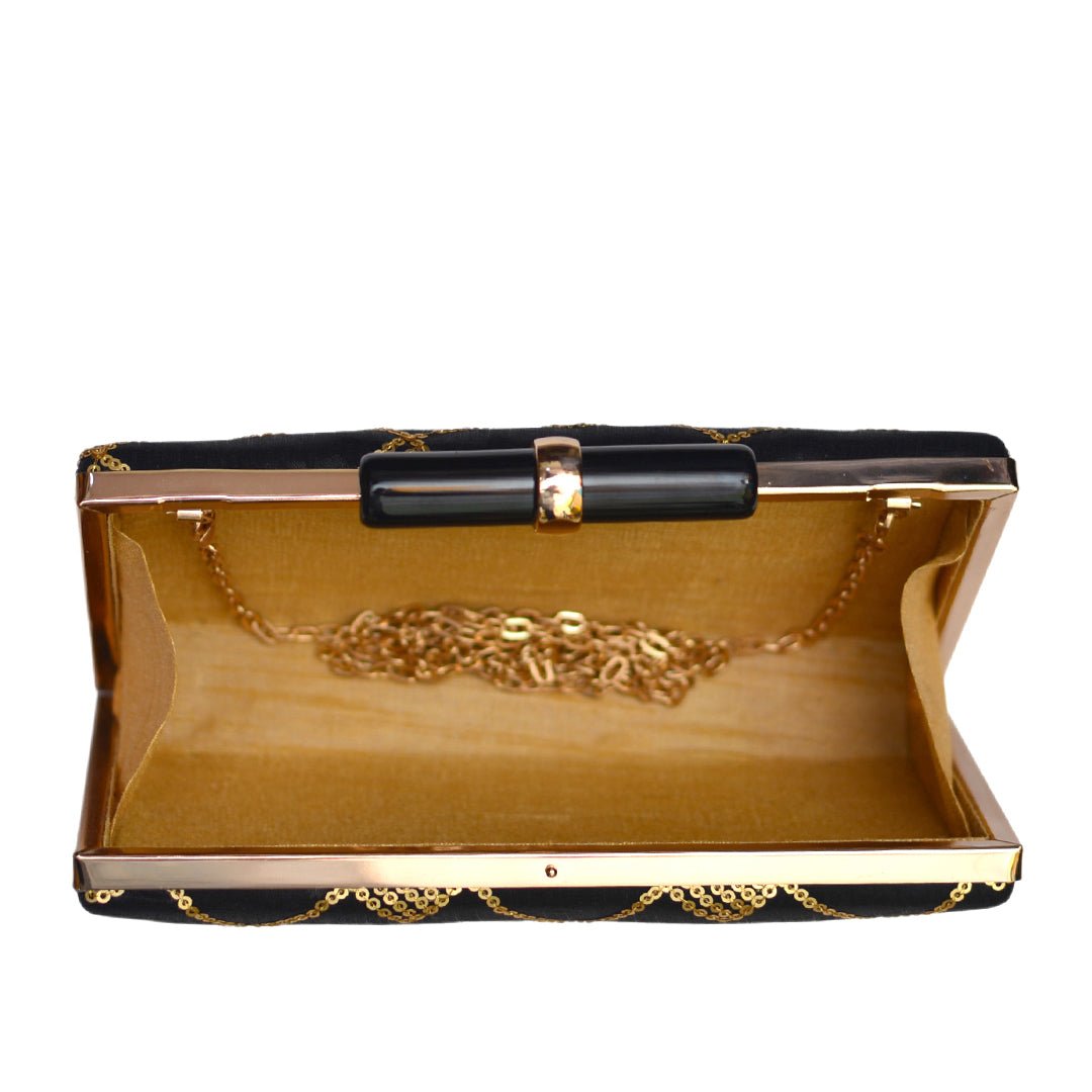 Artklim Black With Golden Line Pattern Clutch
