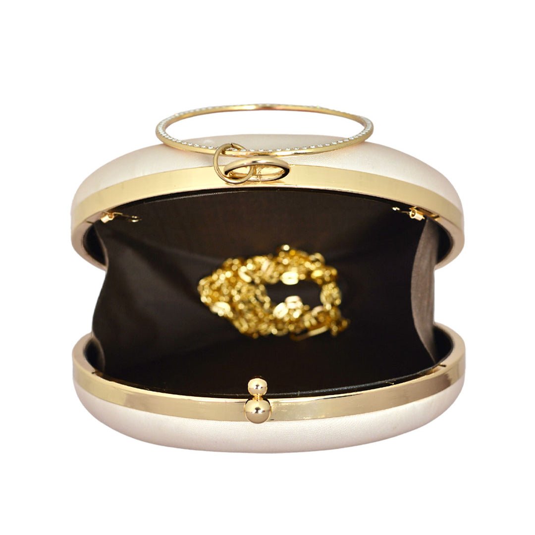 Brown Hair Woman Round Printed Clutch