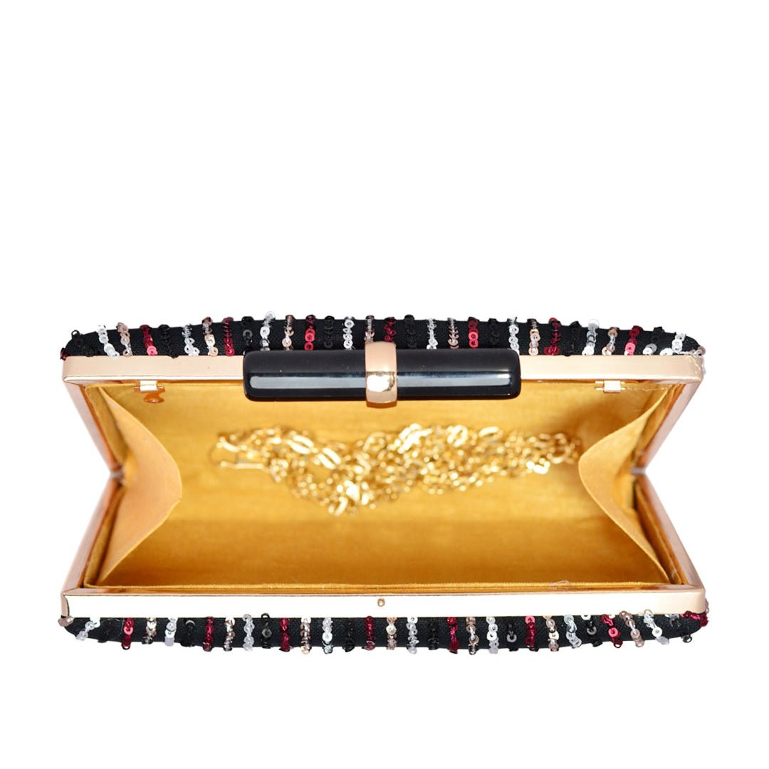 White Strip Sequins Clutch
