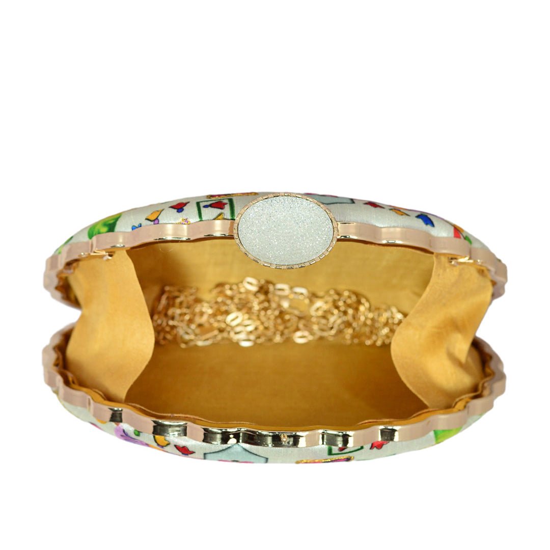 White Multipattern Moon Clutch