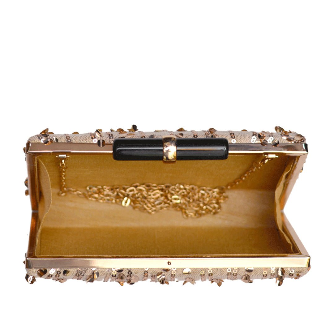Artklim Baby Pink Clutch With Bright Golden Sequin Work