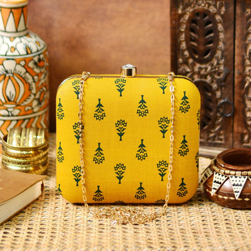Yellow Pattern Fabric Clutch